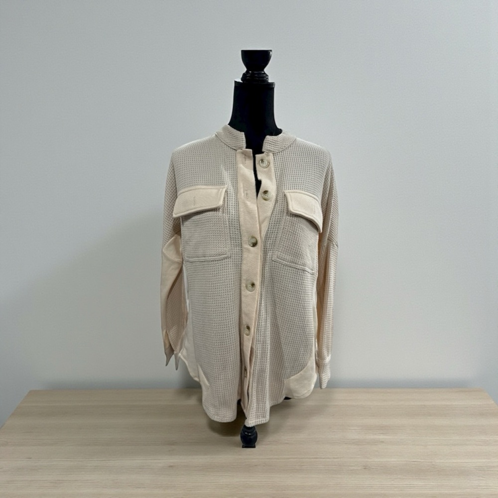 Cream Button-Up Waffle Knit over shirt / shacket